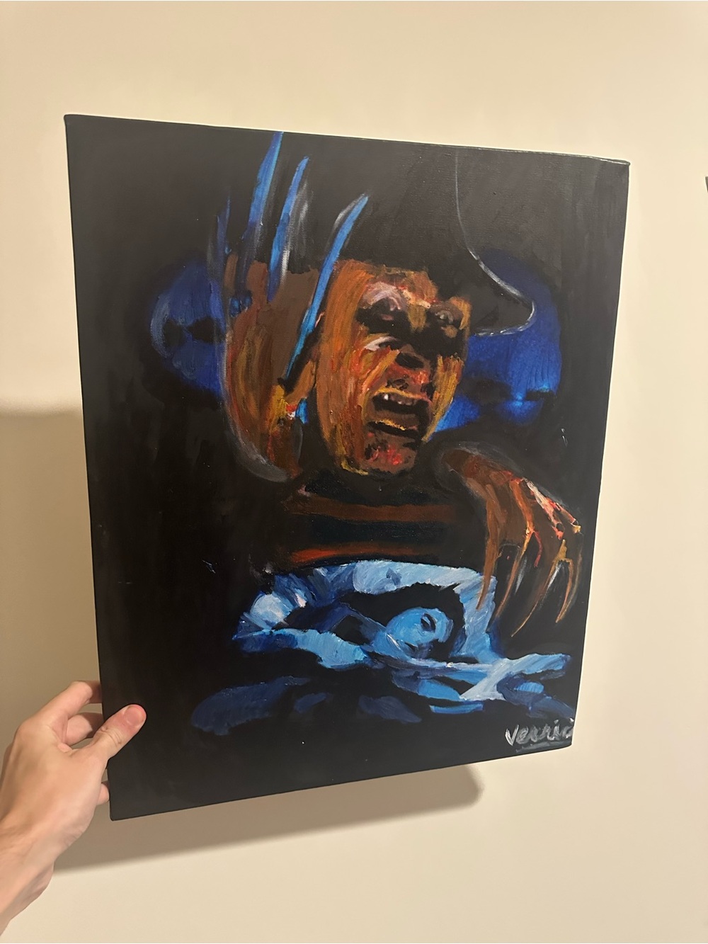 Nightmare on elm street painting Hand-Painted Dark Horror Wall Art 16x20